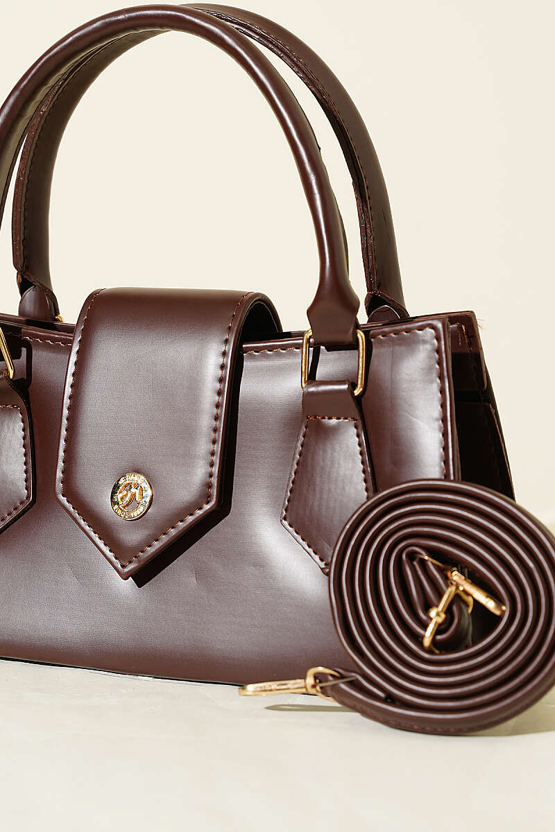 Top-Handle Magnetic Flap Bag - Dark Brown