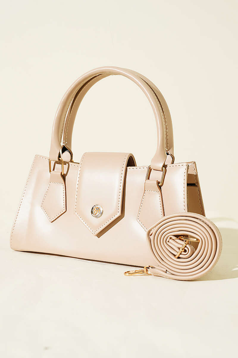 Top-Handle Magnetic Flap Bag - Beige
