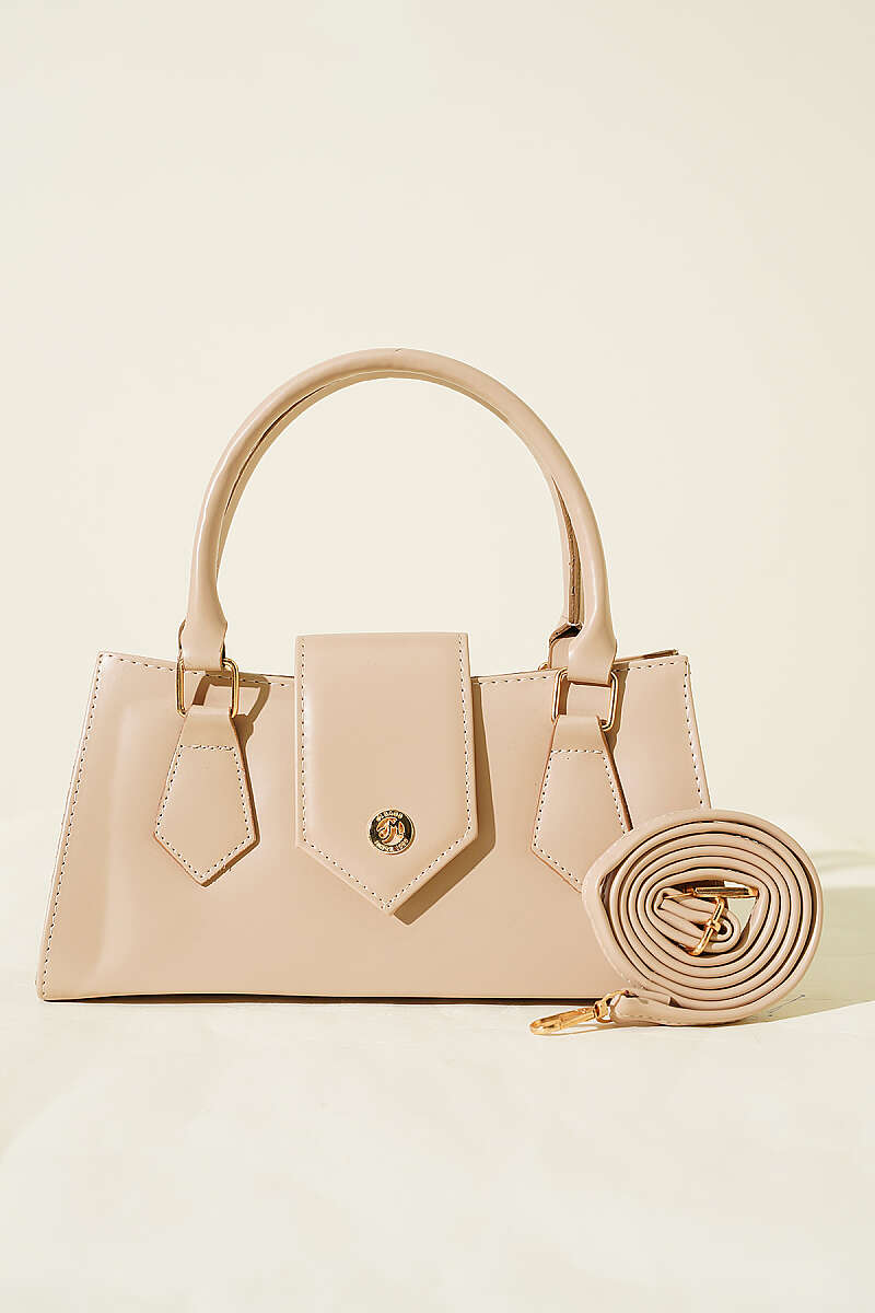 Top-Handle Magnetic Flap Bag - Beige