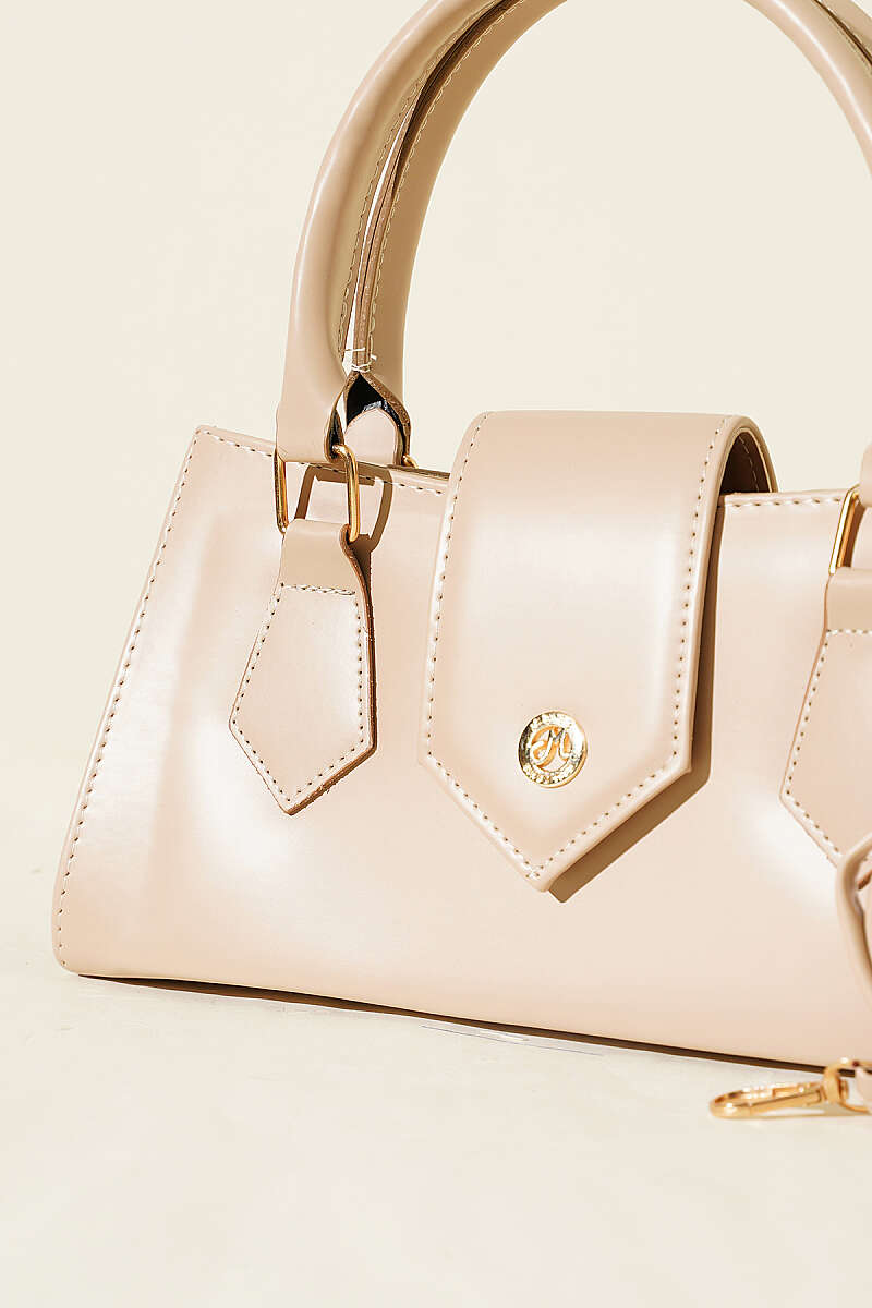 Top-Handle Magnetic Flap Bag - Beige
