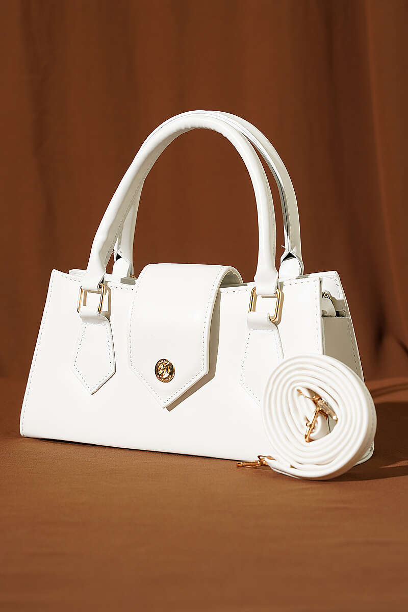Top-Handle Magnetic Flap Bag - White