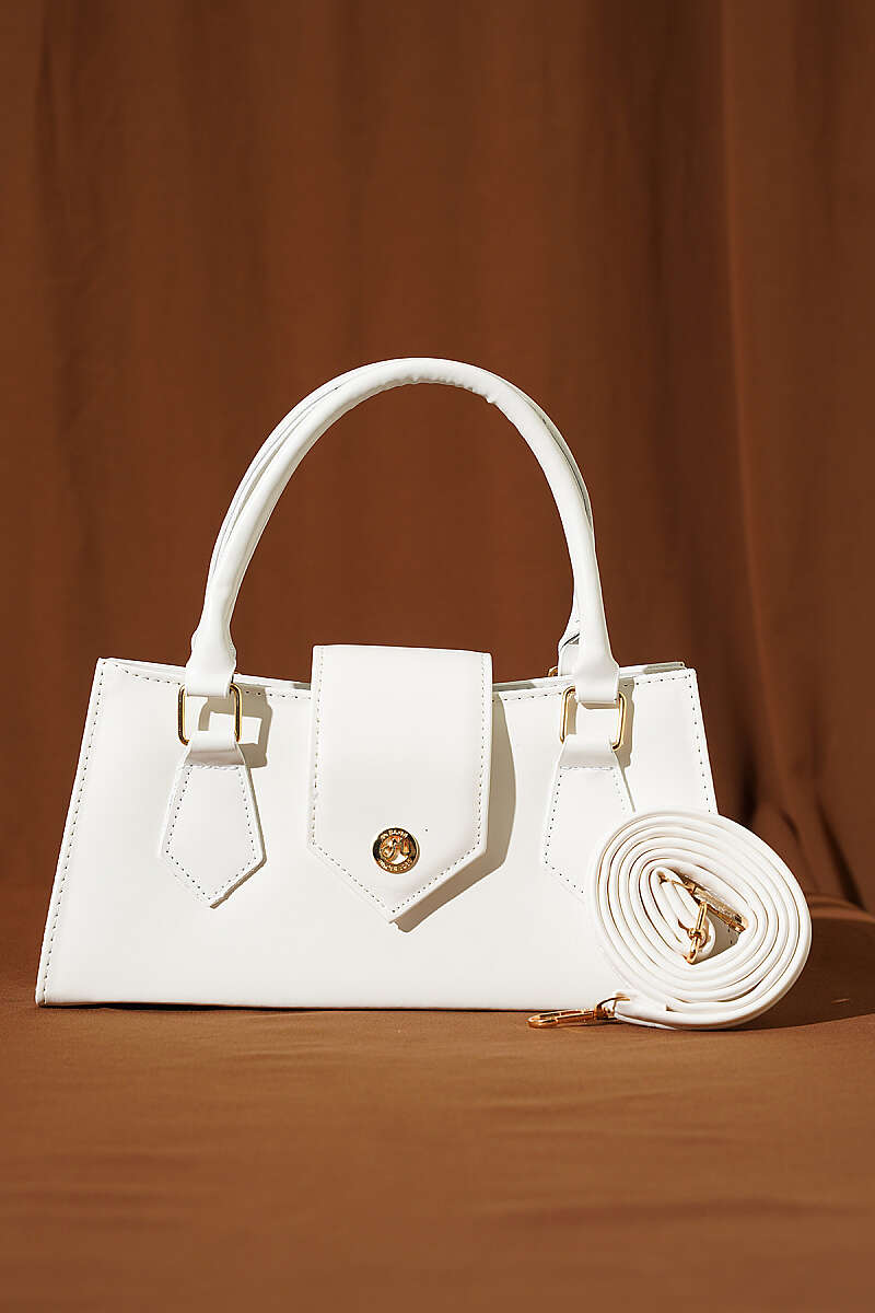 Top-Handle Magnetic Flap Bag - White