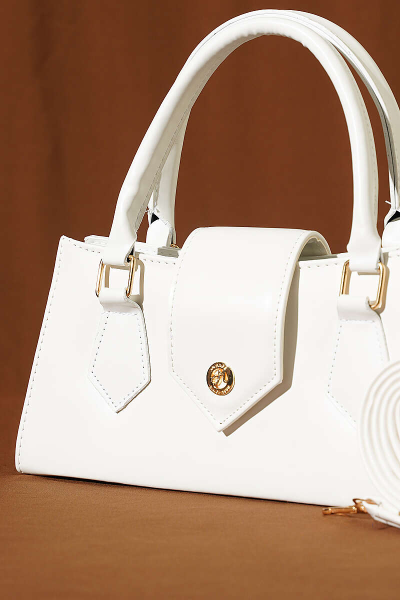 Top-Handle Magnetic Flap Bag - White