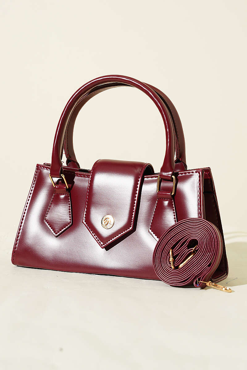 Top-Handle Magnetic Flap Bag - Burgundy