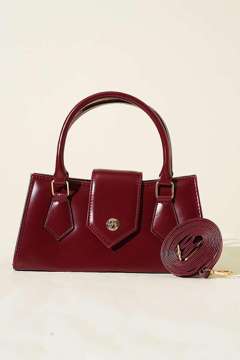 Top-Handle Magnetic Flap Bag - Burgundy