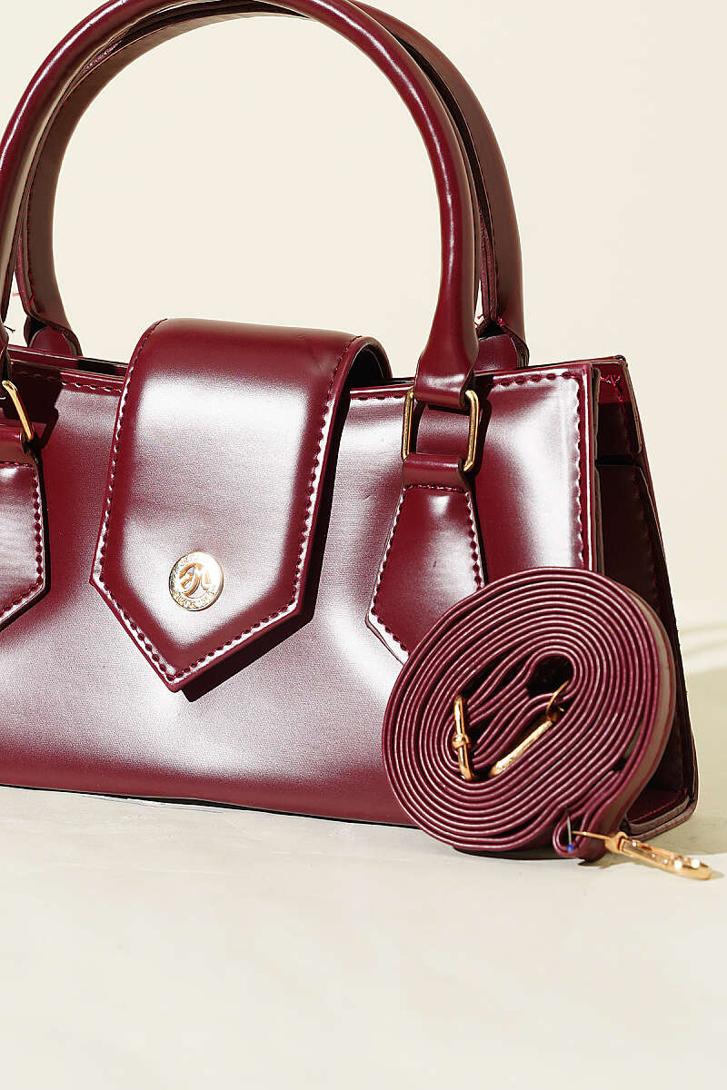 Top-Handle Magnetic Flap Bag - Burgundy