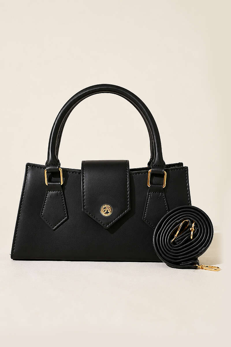Top-Handle Magnetic Flap Bag - Black