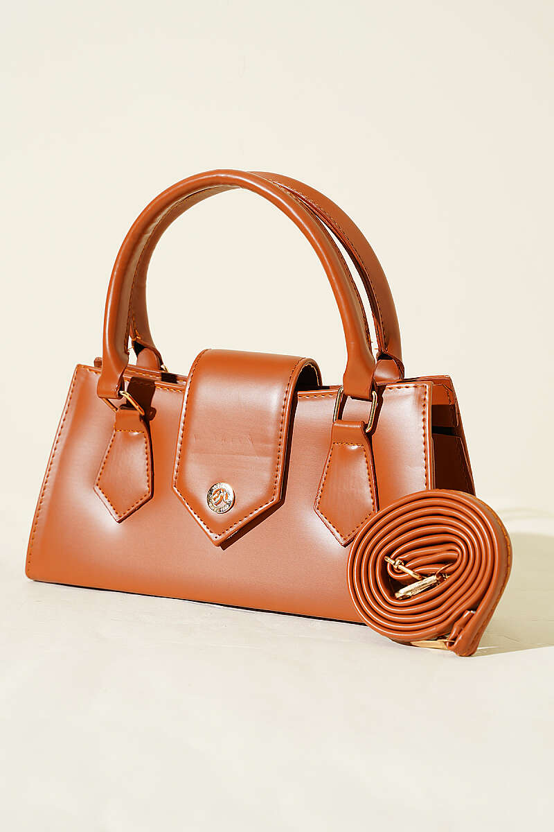 Top-Handle Magnetic Flap Bag - Tan
