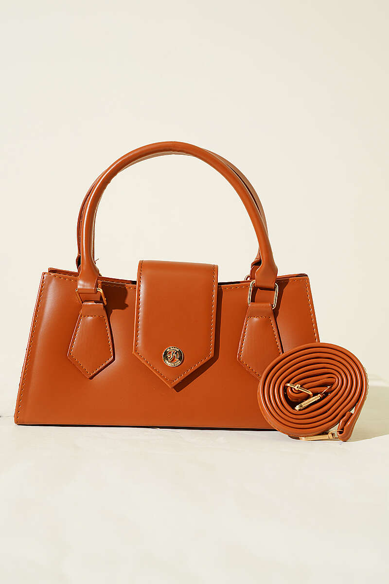 Top-Handle Magnetic Flap Bag - Tan