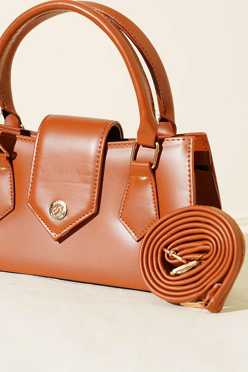 Top-Handle Magnetic Flap Bag - Tan