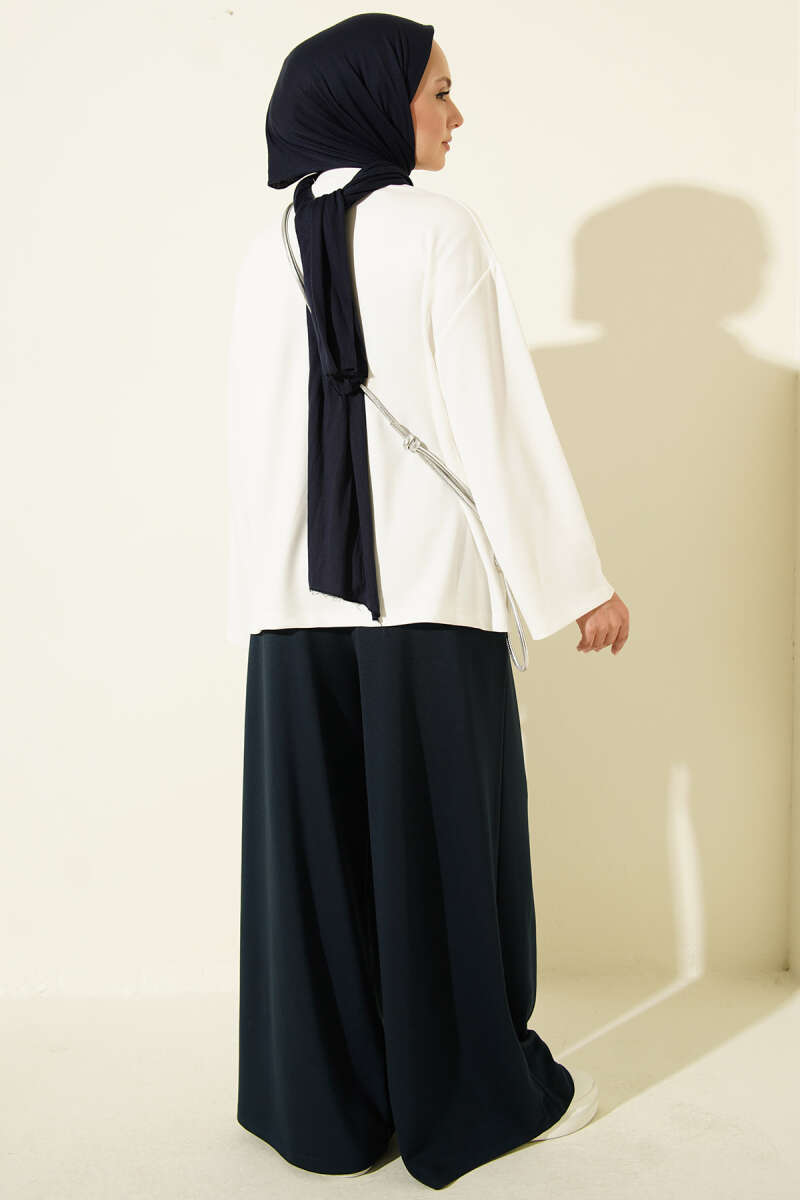 Ribbon Print Jersey Two-Piece Set - Navy
