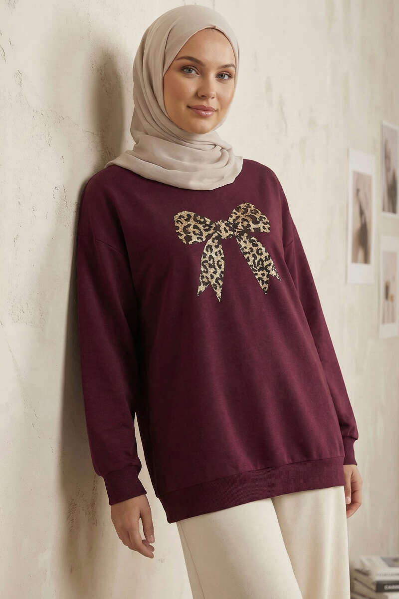 Ribbon Print Tunic - Burgundy