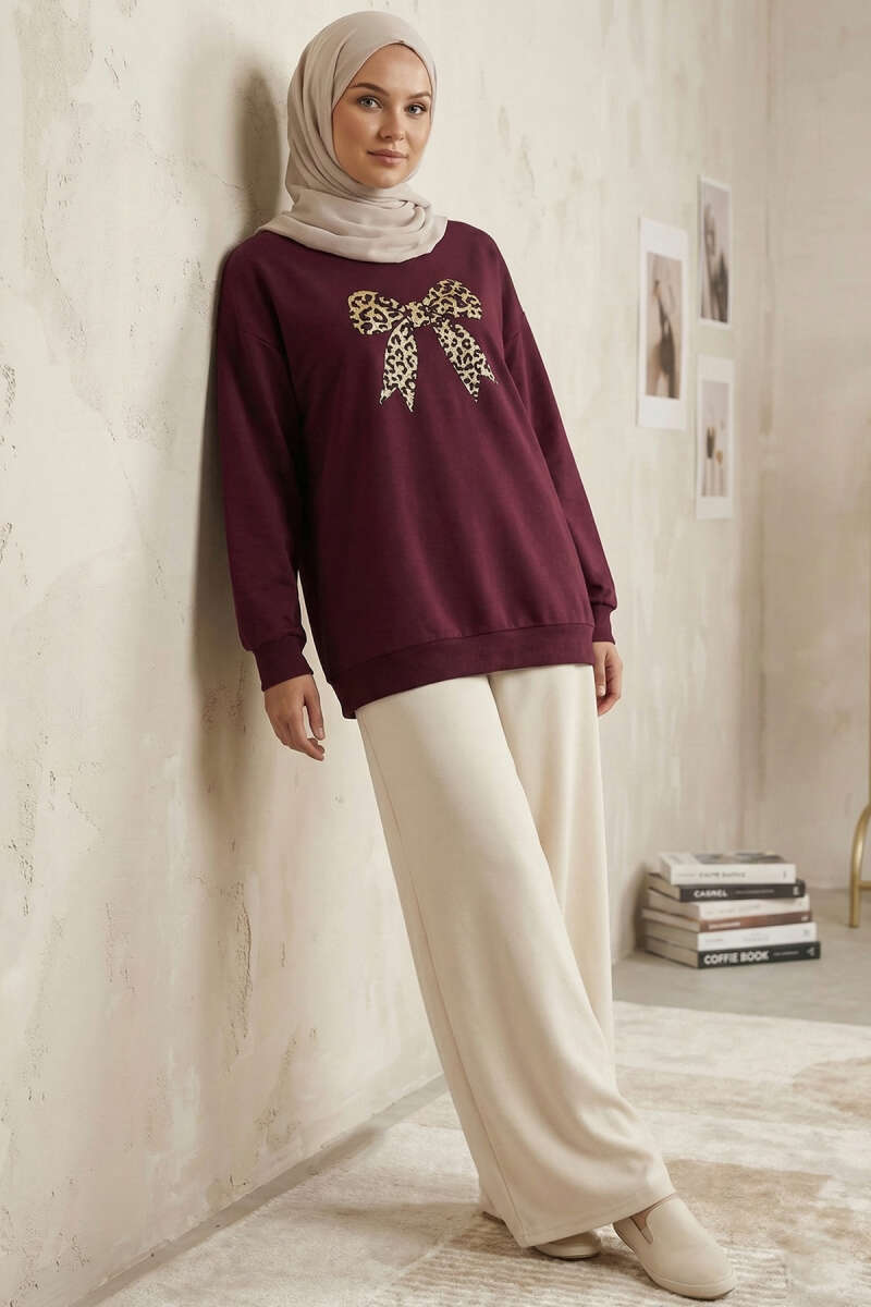 Ribbon Print Tunic - Burgundy