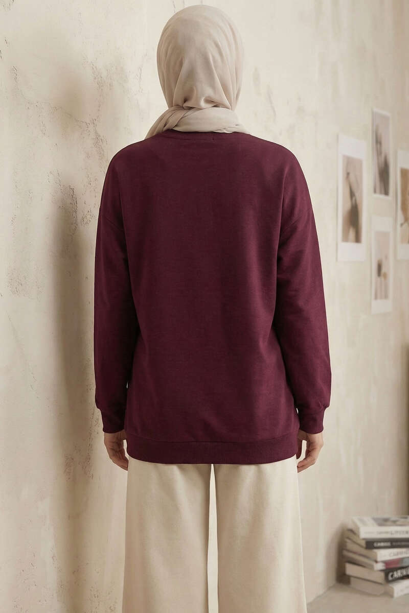 Ribbon Print Tunic - Burgundy