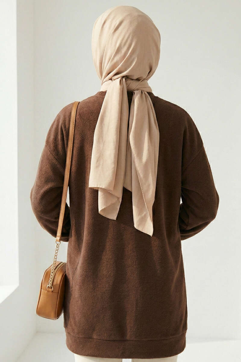 Ribbon Print Tunic - Brown