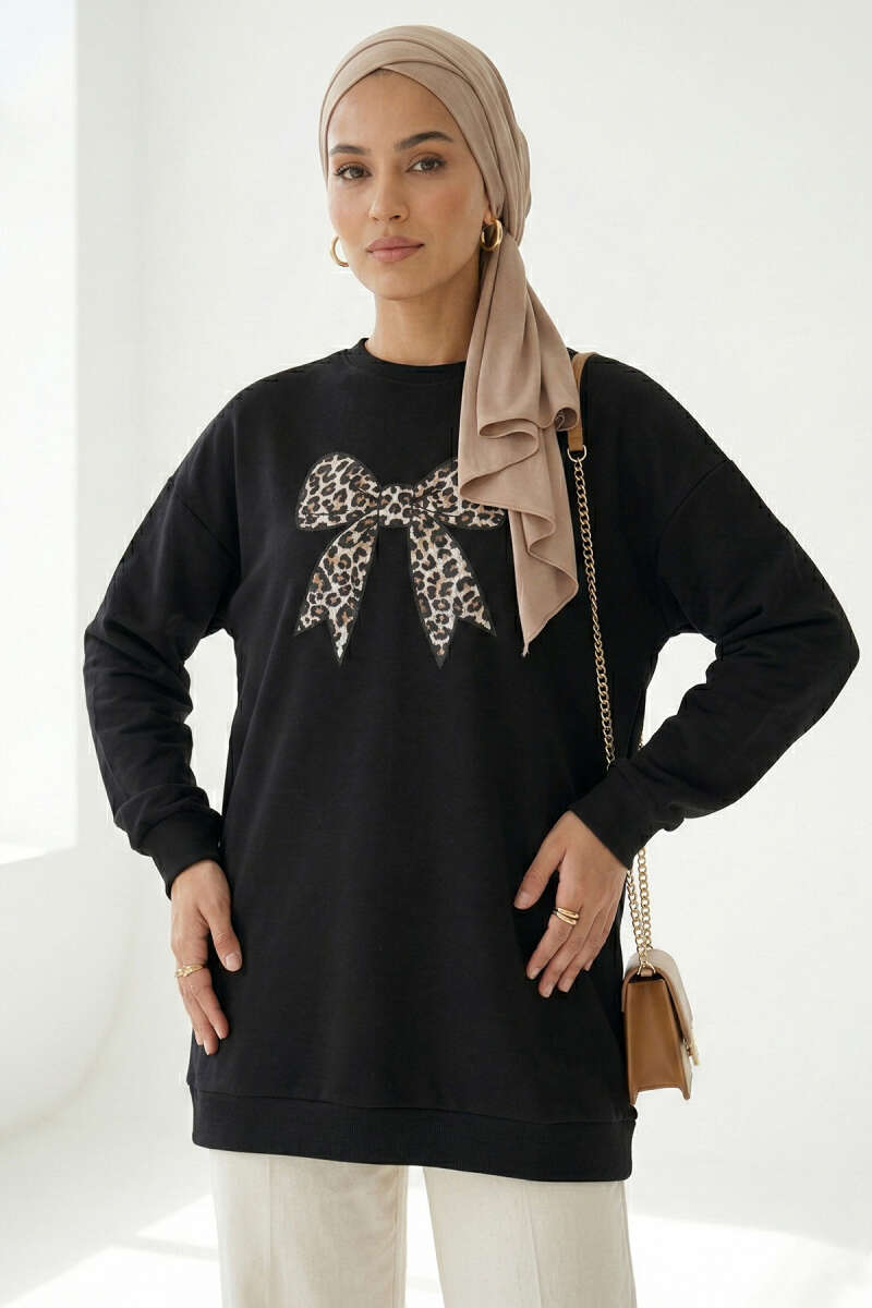 Ribbon Print Tunic - Black