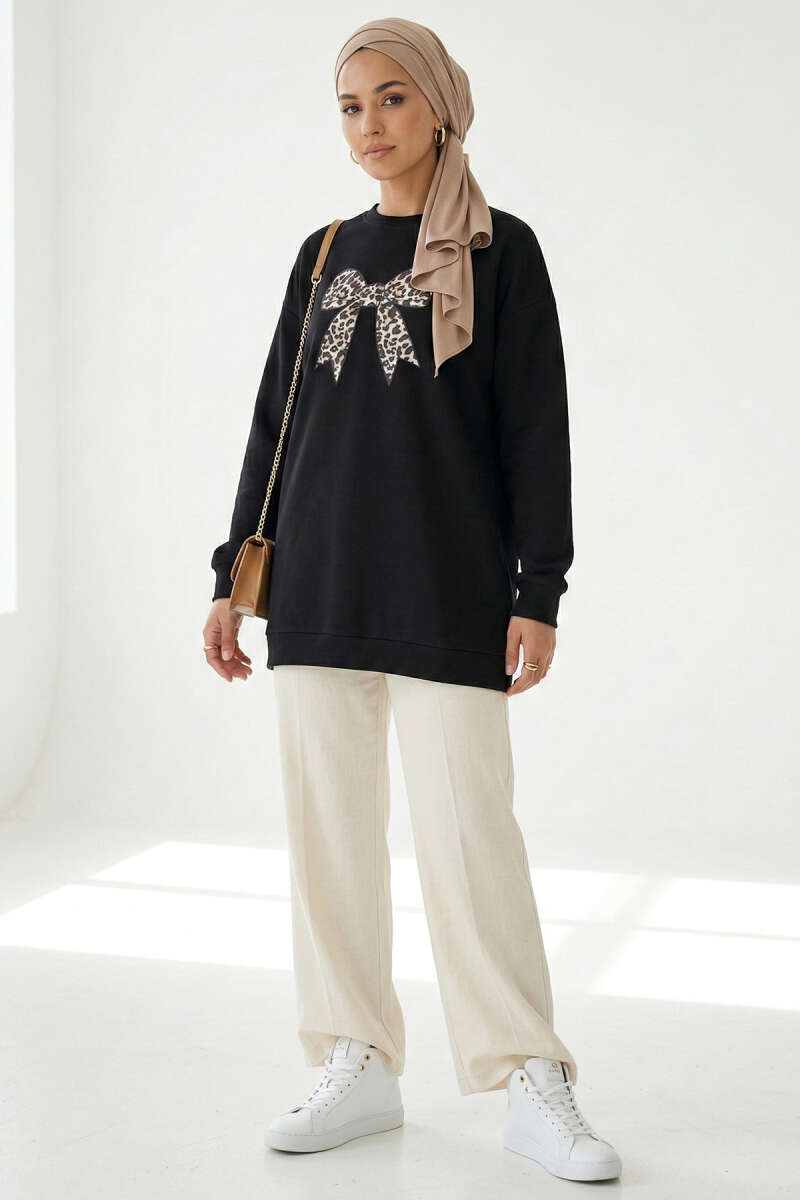 Ribbon Print Tunic - Black