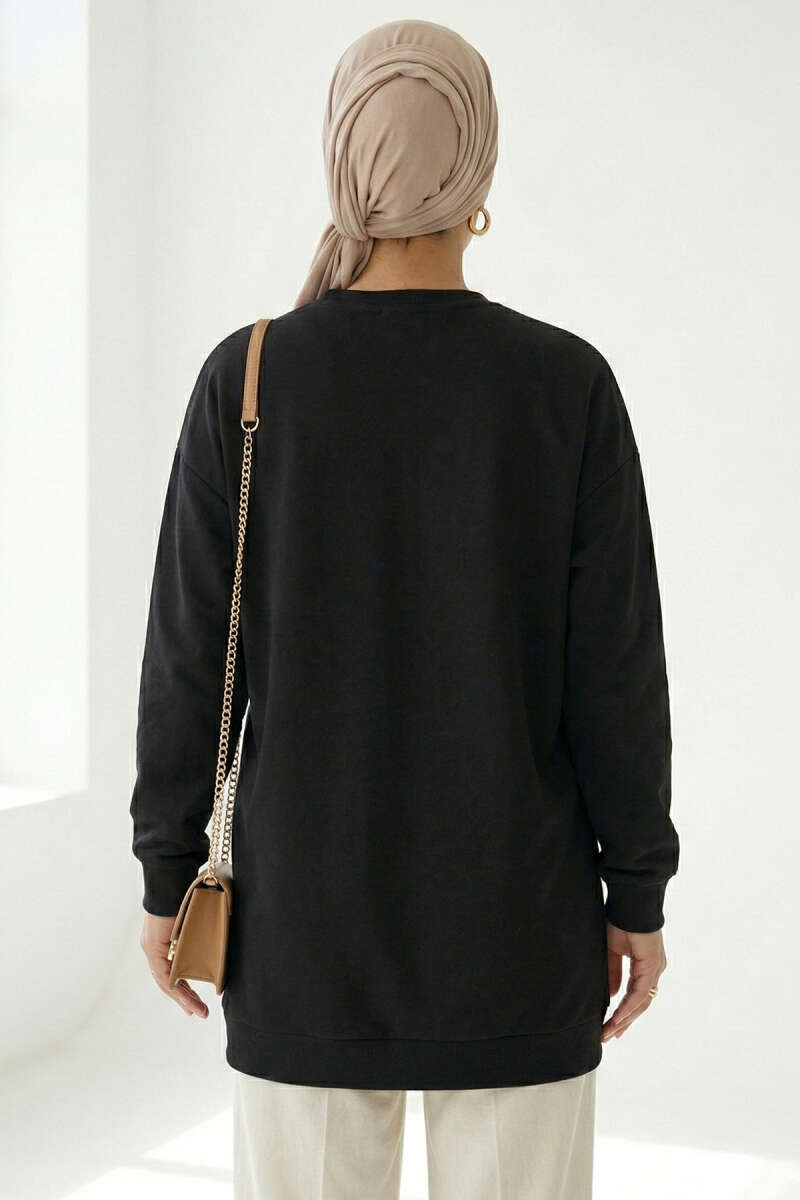 Ribbon Print Tunic - Black