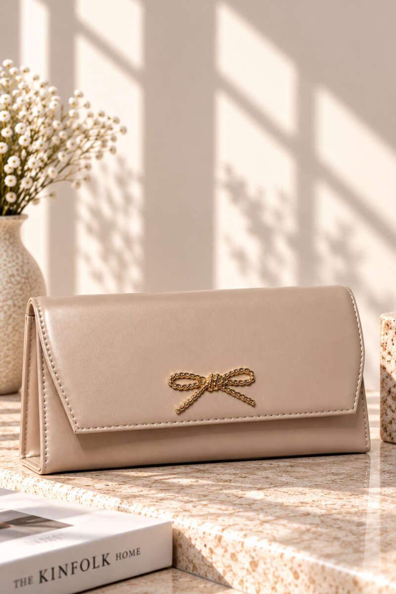 Chain Bag with Ribbon Detail - Beige