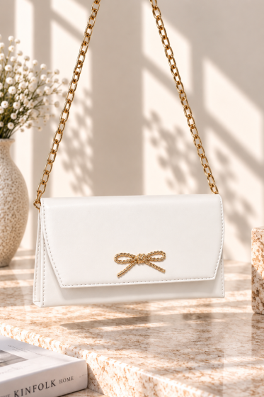 Chain Bag with Ribbon Detail - White