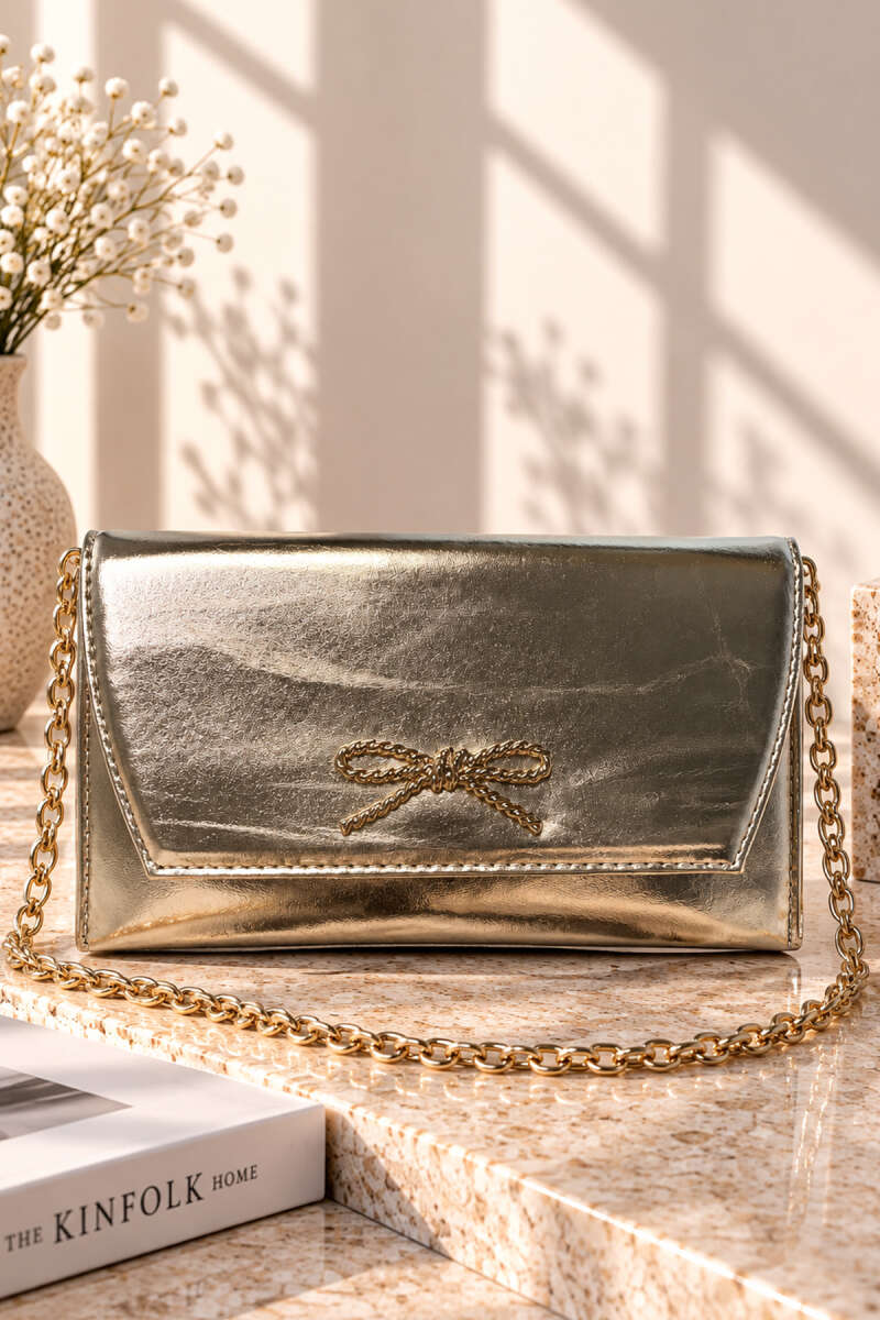 Chain Bag with Ribbon Detail - Gold