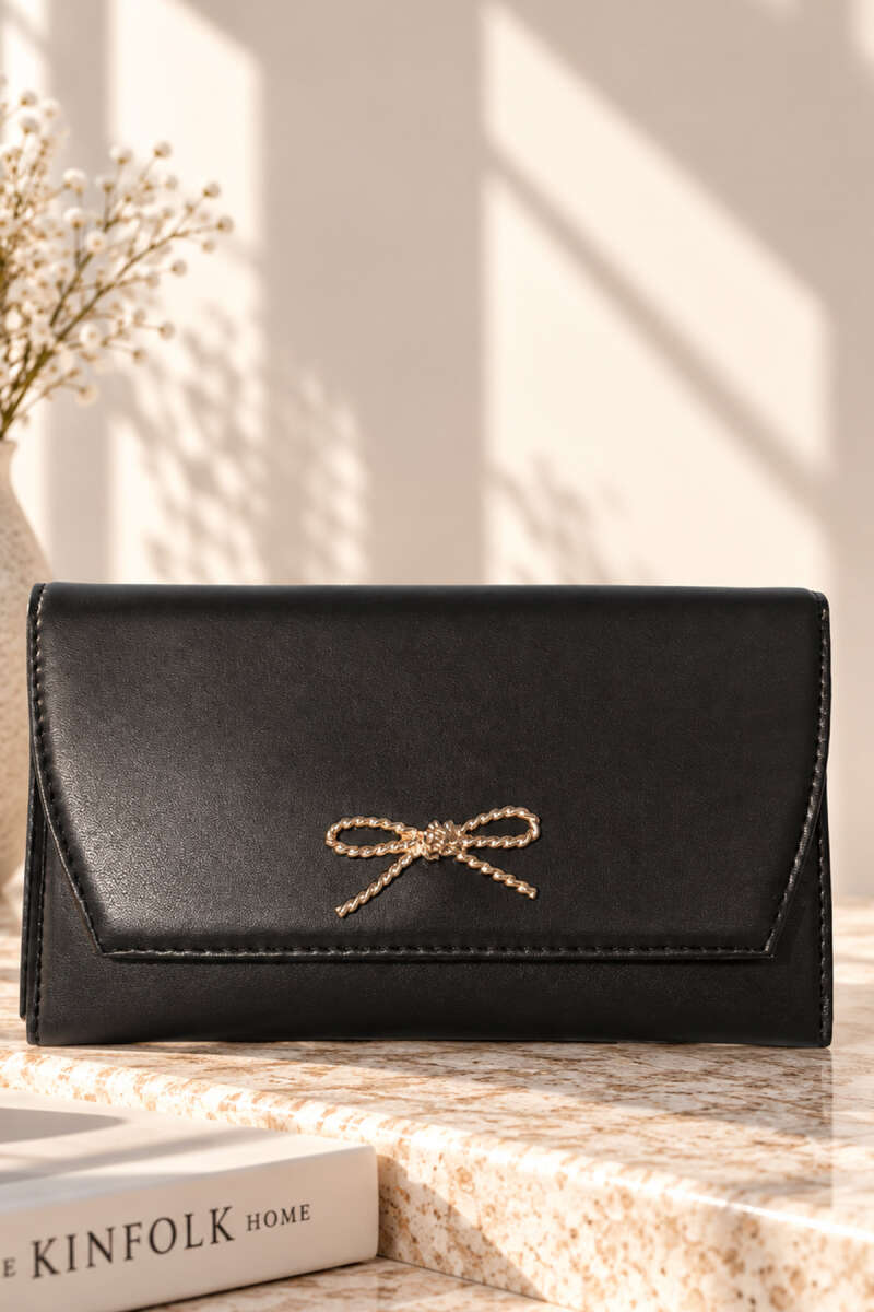 Chain Bag with Ribbon Detail - Black