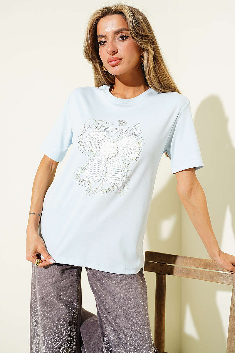 Ribbon Guipure T-Shirt - Ice Blue