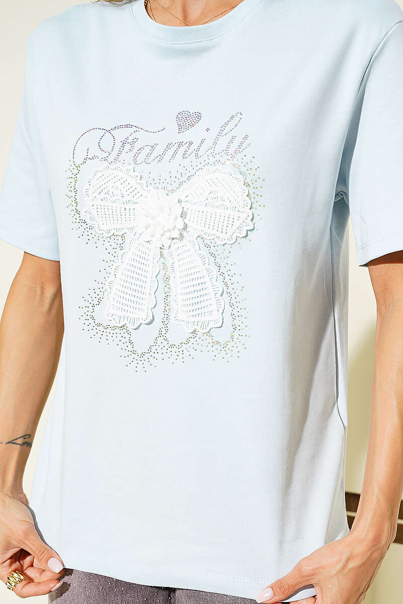 Ribbon Guipure T-Shirt - Ice Blue