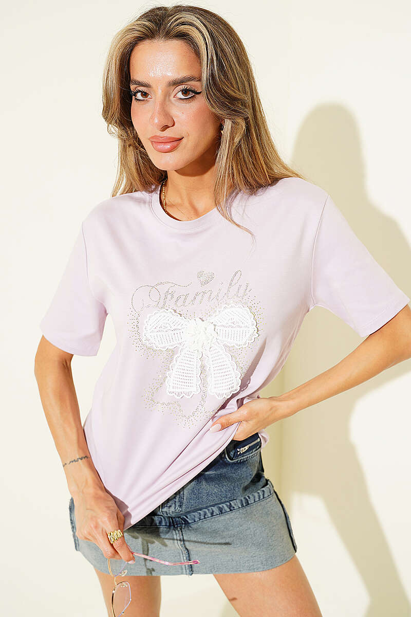 Ribbon Guipure T-Shirt - Lilac