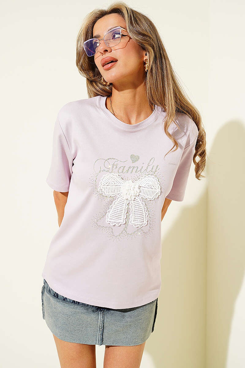 Ribbon Guipure T-Shirt - Lilac