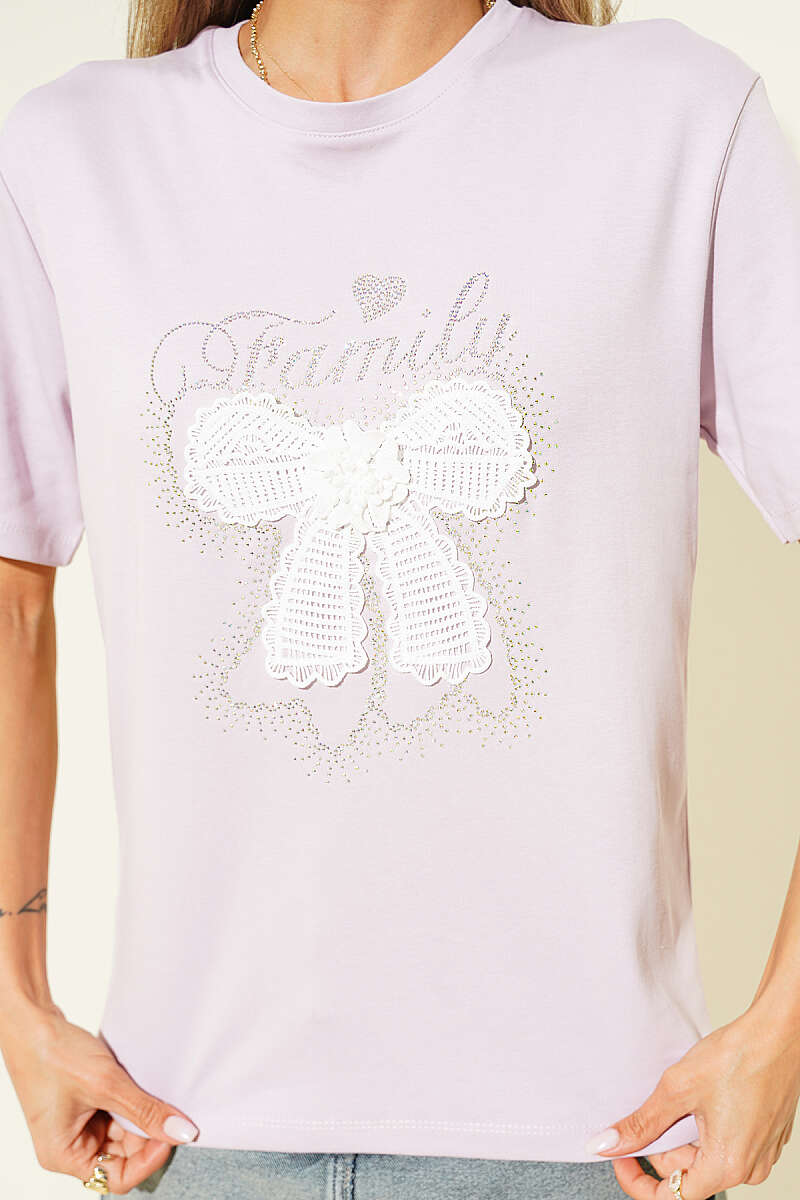 Ribbon Guipure T-Shirt - Lilac