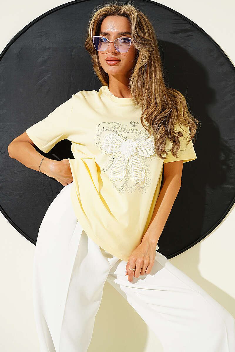 Ribbon Guipure T-Shirt - Yellow