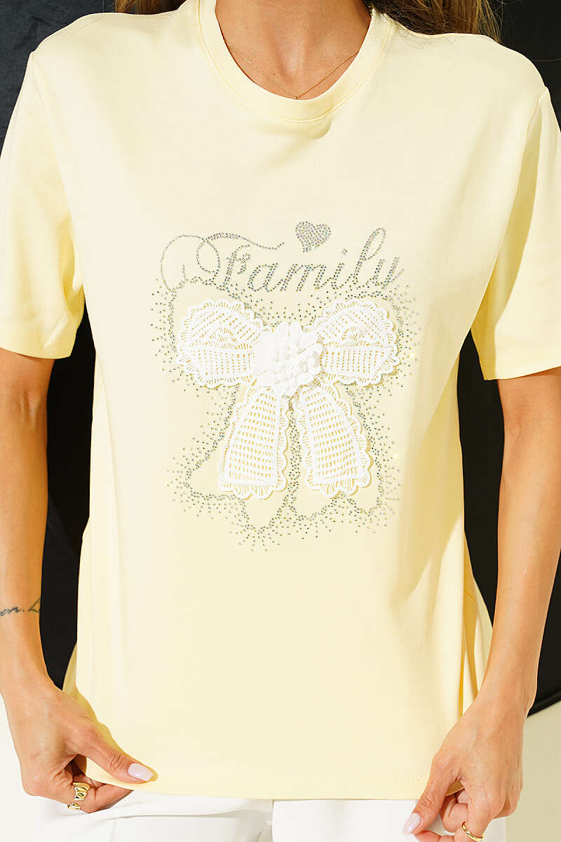 Ribbon Guipure T-Shirt - Yellow