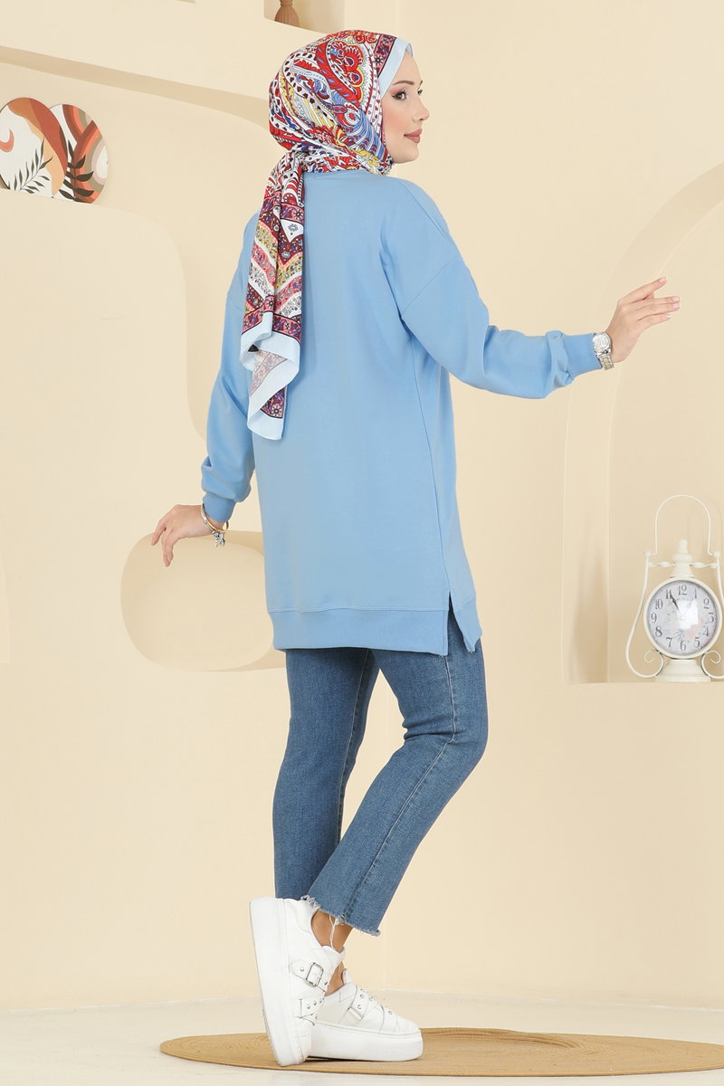 Two-Thread Tunic with Ribbon-Tie Slits - Light Blue