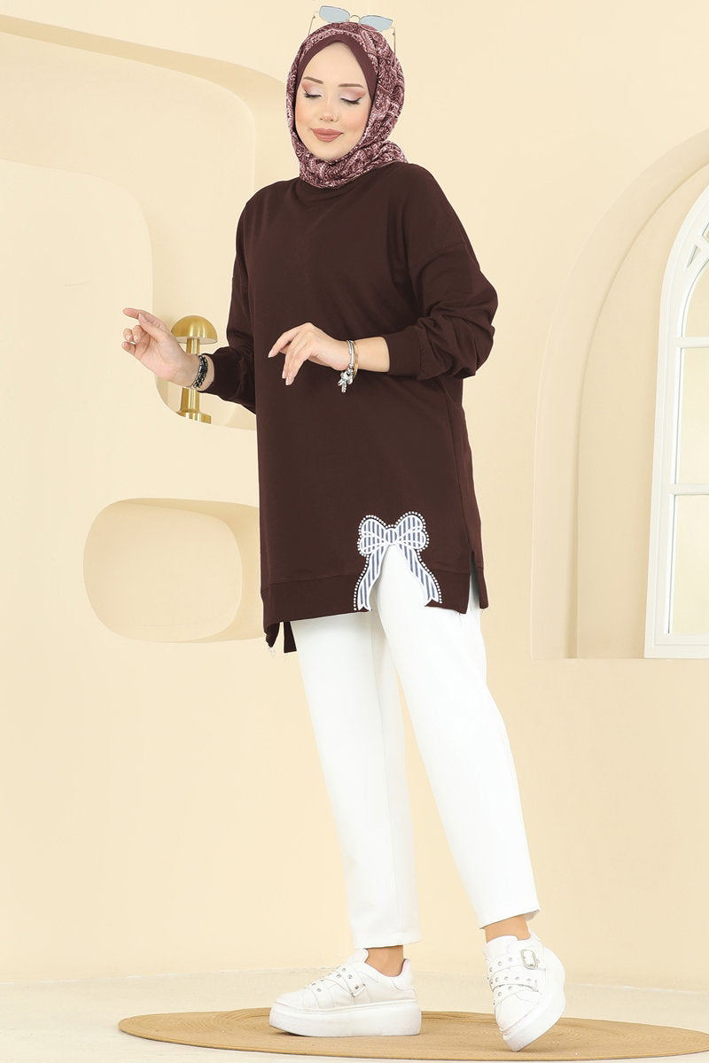 Two-Thread Tunic with Ribbon-Tie Slits - Dark Brown