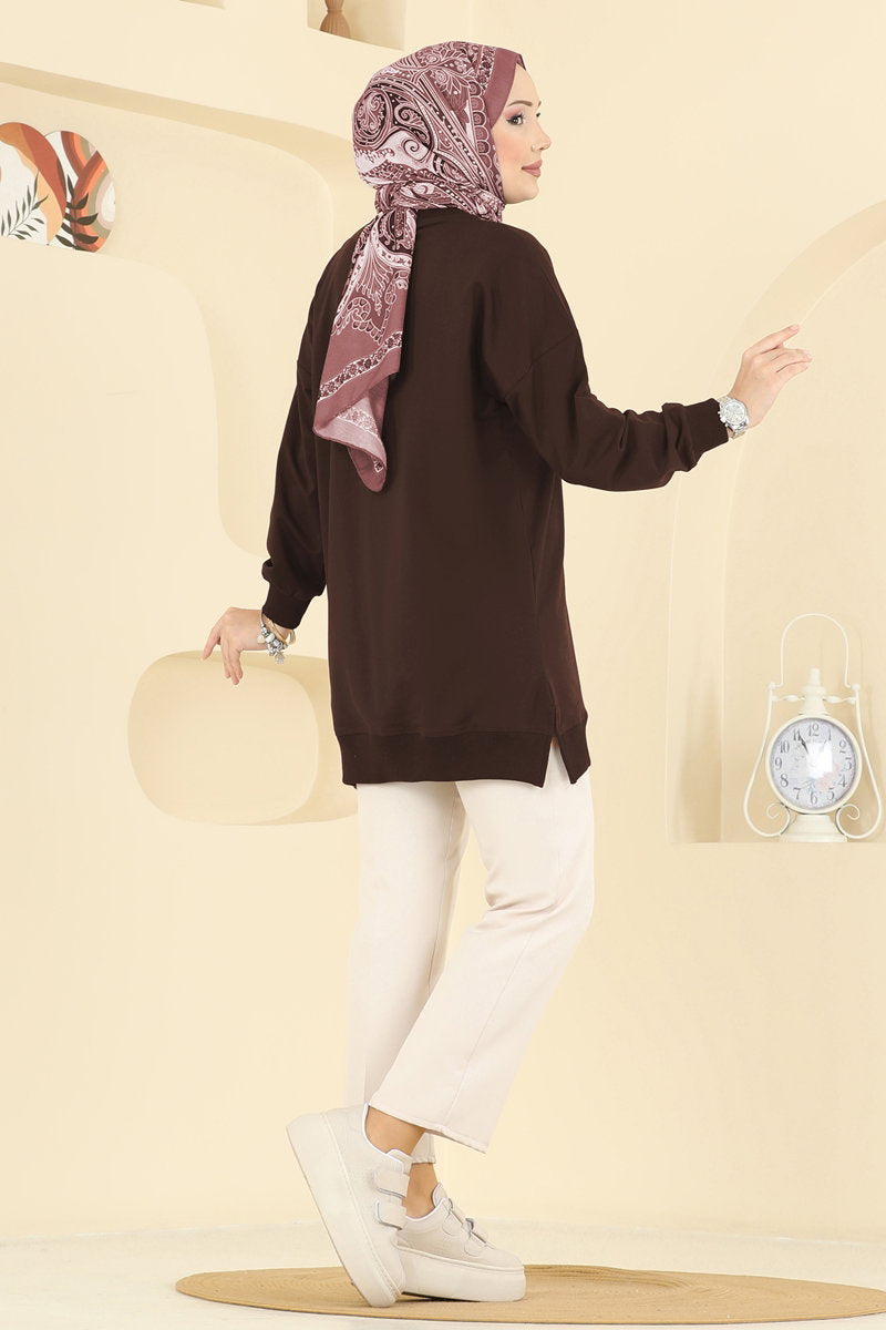 Two-Thread Tunic with Ribbon-Tie Slits - Dark Brown