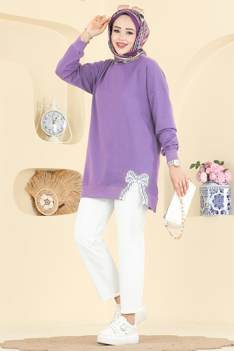 Two-Thread Tunic with Ribbon-Tie Slits - Lilac