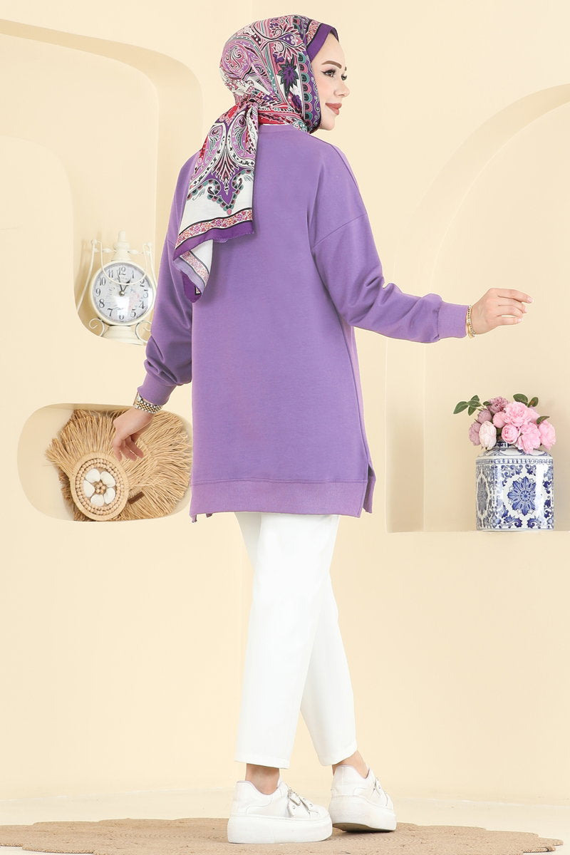 Two-Thread Tunic with Ribbon-Tie Slits - Lilac