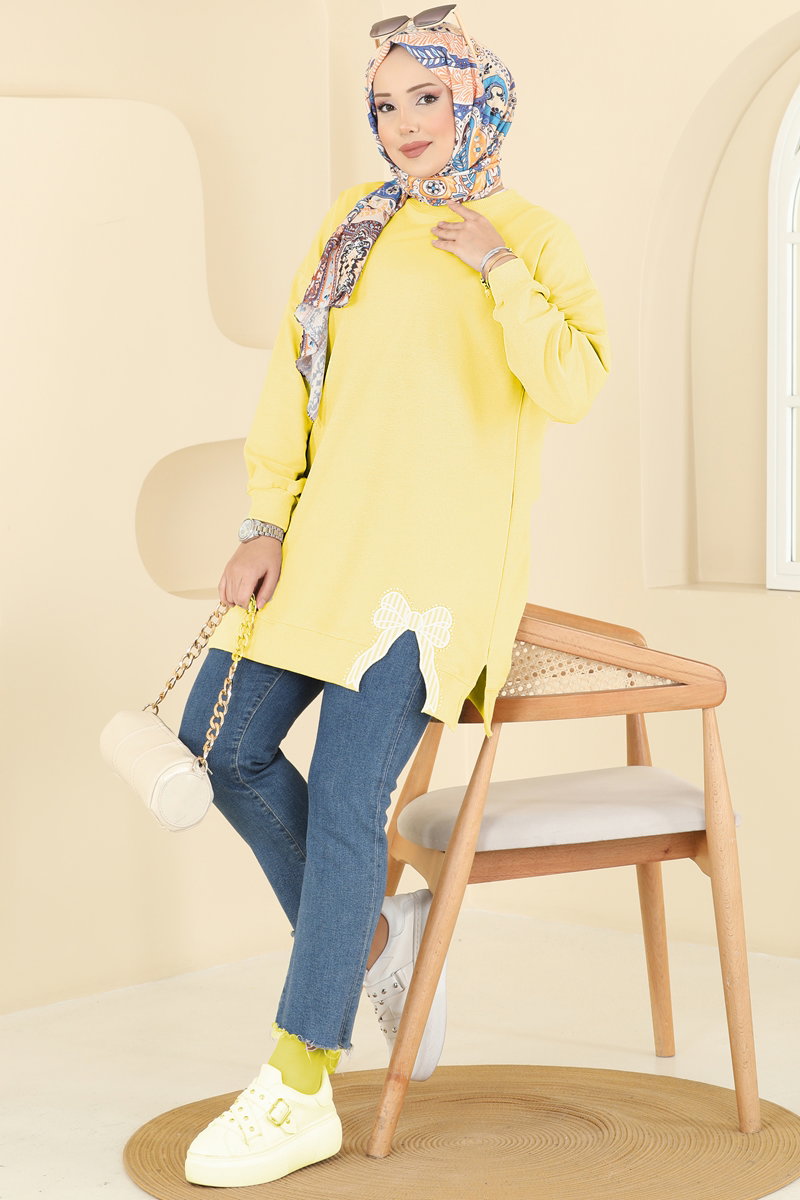 Two-Thread Tunic with Ribbon-Tie Slits - Yellow