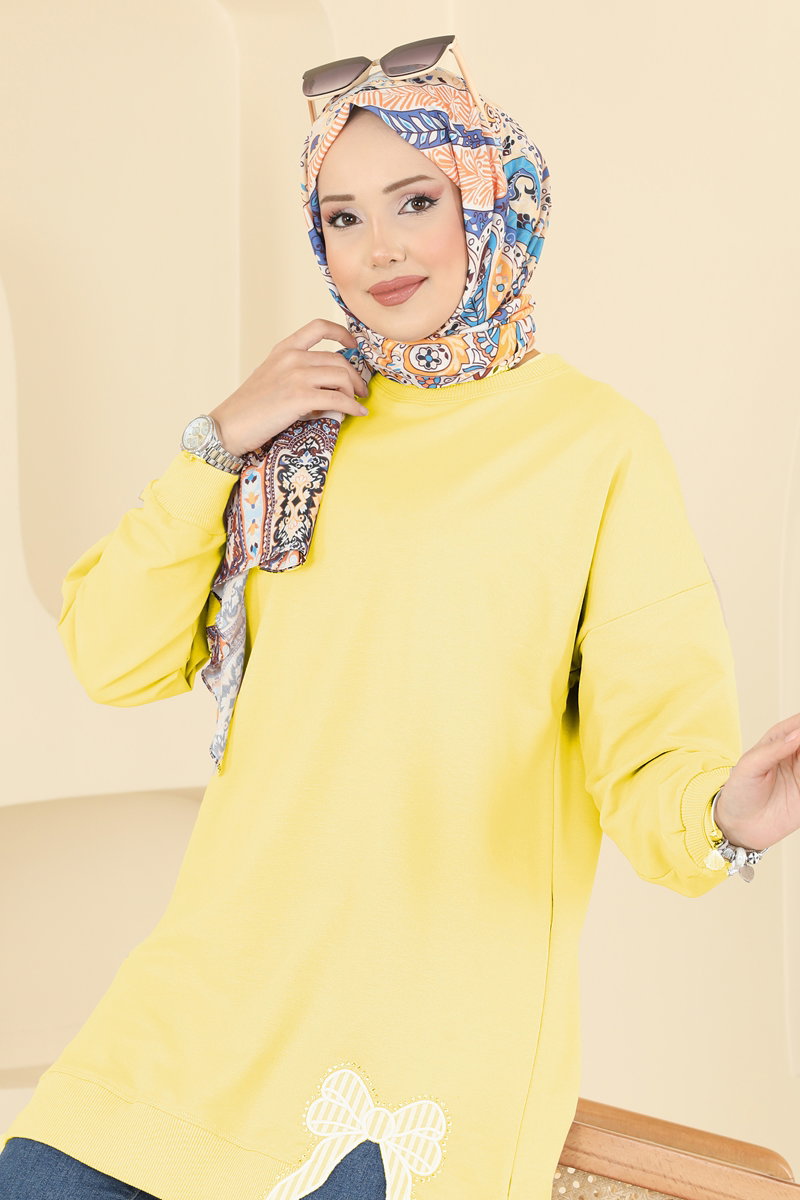 Two-Thread Tunic with Ribbon-Tie Slits - Yellow