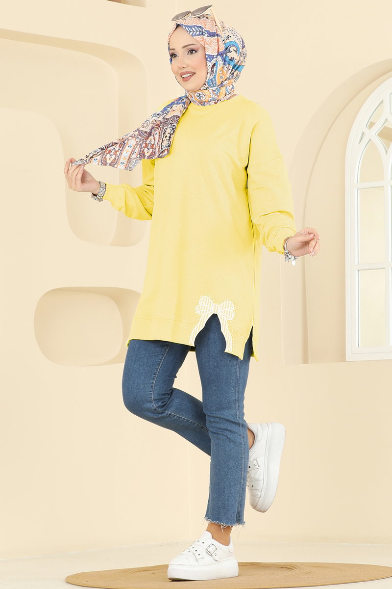 Two-Thread Tunic with Ribbon-Tie Slits - Yellow