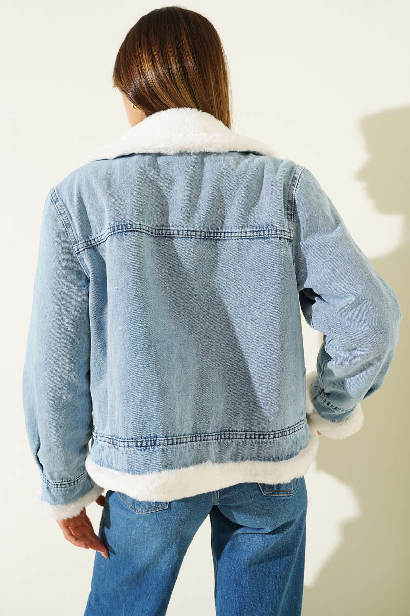 Jacket with Faux Fur Detail - Denim Blue