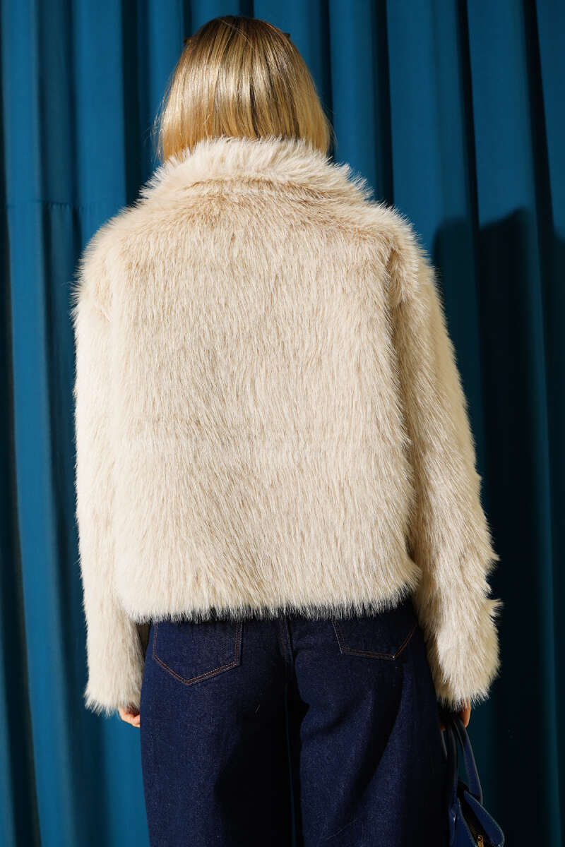 Zip Jacket with Faux Fur Detail - Beige