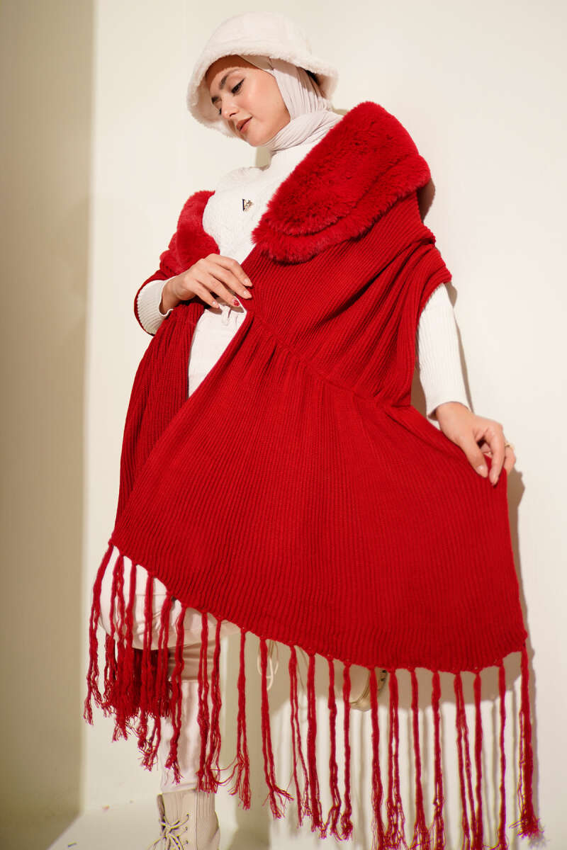 Faux Fur Shoulder Shawl - Red