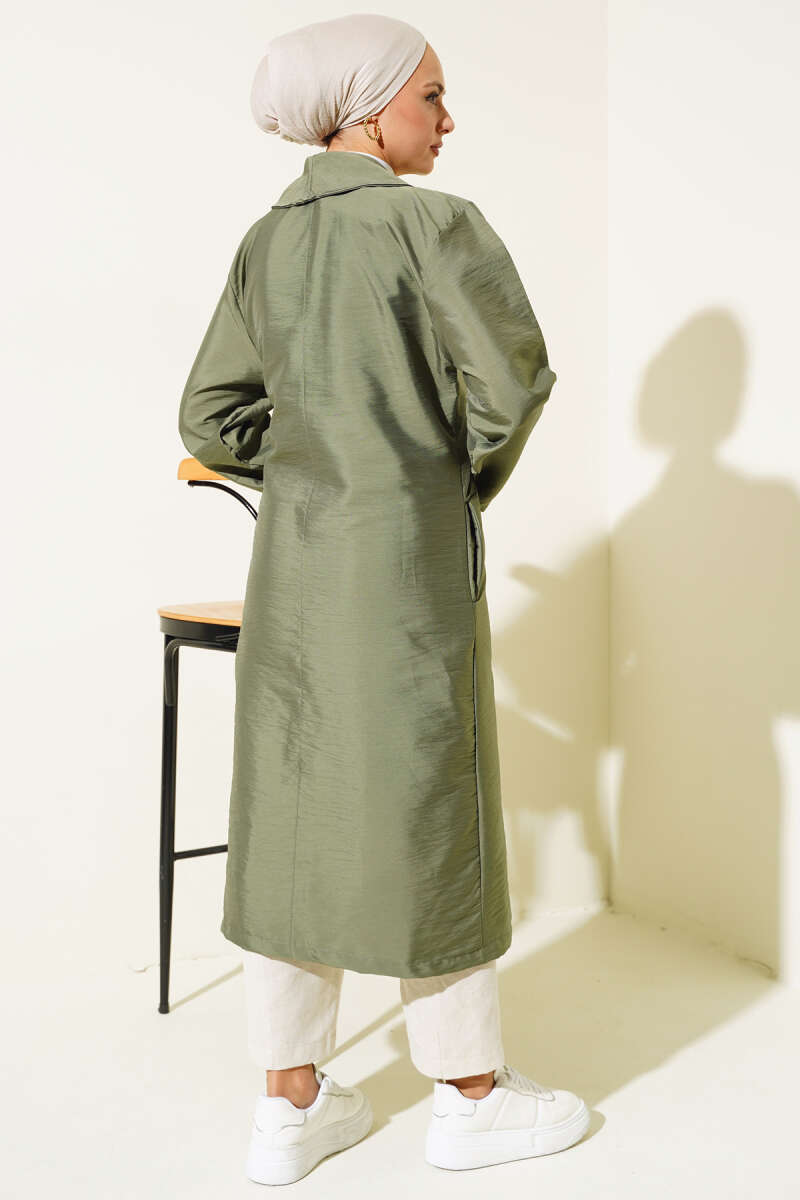Belted Trench Coat with Eyelets - Khaki