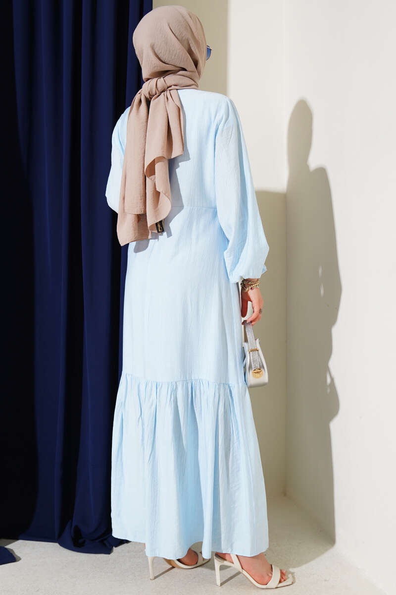 Tie Dress with Eyelet Detail - Light Blue