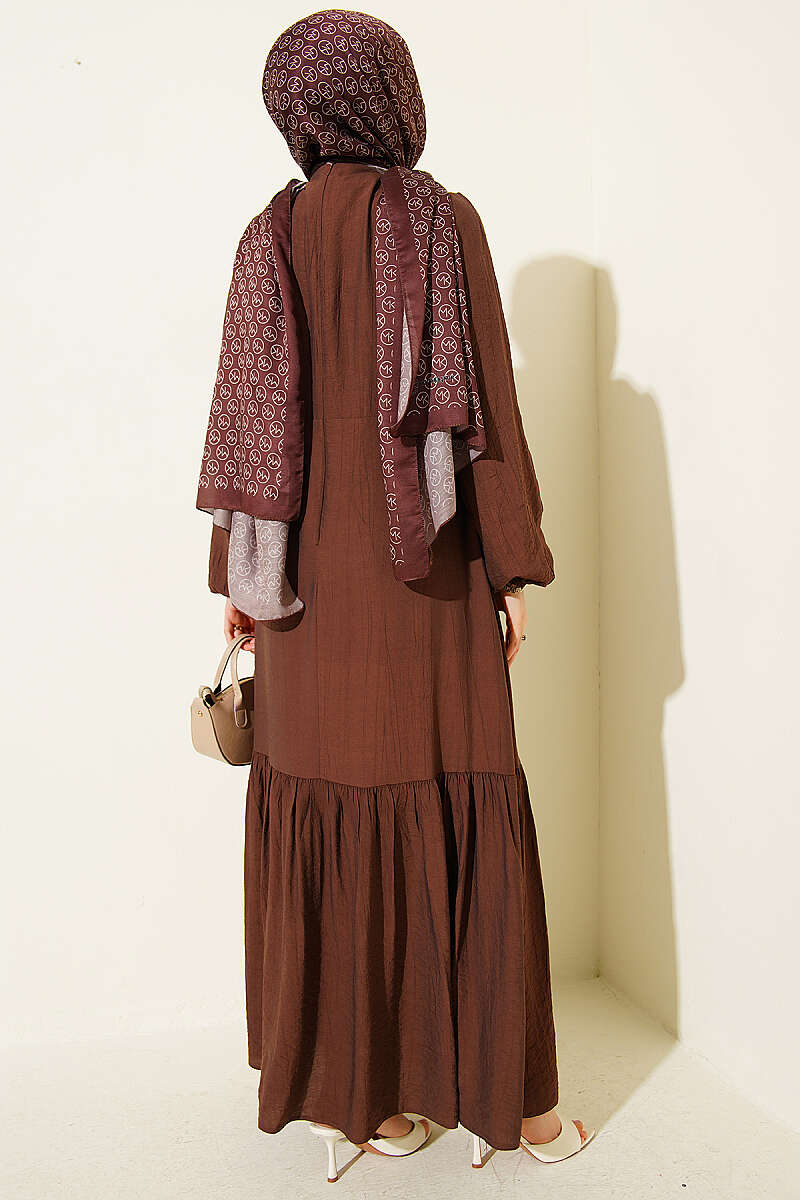 Tie Dress with Eyelet Detail - Brown