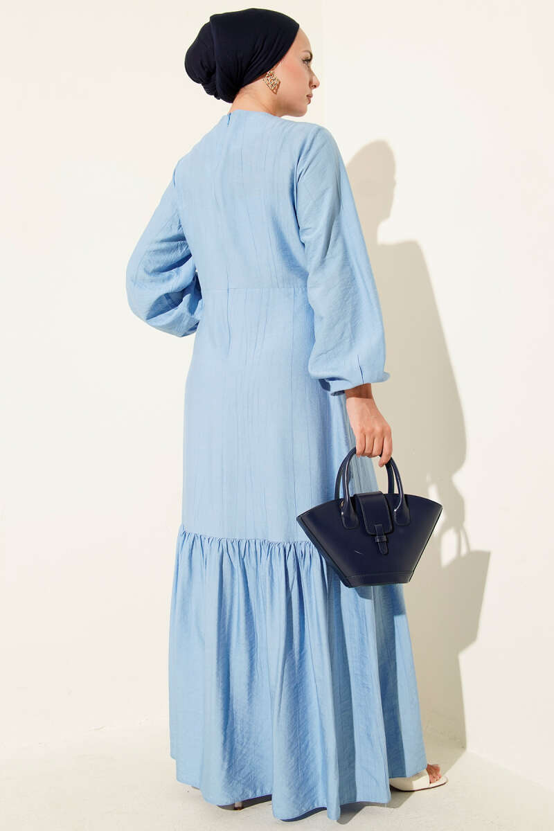 Tie Dress with Eyelet Detail - Blue