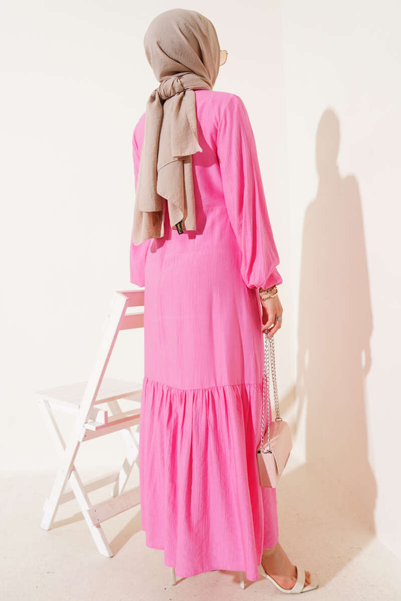 Tie Dress with Eyelet Detail - Pink
