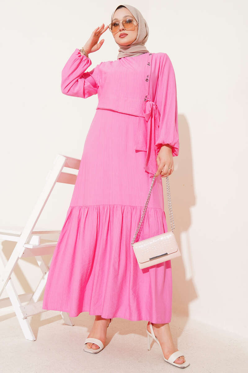 Tie Dress with Eyelet Detail - Pink